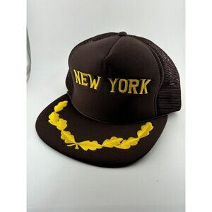 VINTAGE - Brown / Yellow New York Embroidered Mesh-Back Trucker Hat